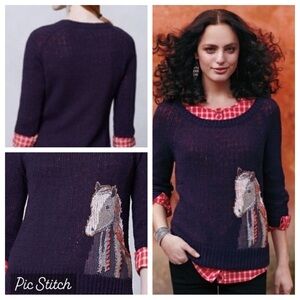 Anthropologie Moth Saddleback Embroidered Horse Sweater